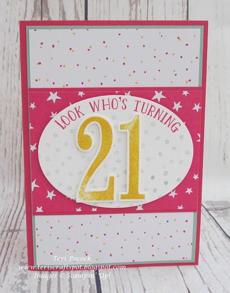 21st Handmade Birthday Cards, 21 St Birthday Cards Handmade, Handmade 21st Birthday Cards For Females, Cricut 21st Birthday Cards, Stampin Up Number Of Years Birthday Card, 21st Birthday Cards, Party Pops, Number Cards, Birthday Cards For Women