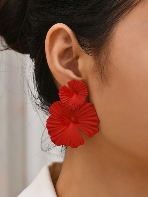 Red Wildflowers, Red Flower Earrings, Large Drop Earrings, Gold Statement Earrings, Party Earrings, Red Earrings, Red Flower, Flower Studs, Floral Earrings