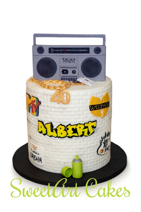 90s Hip Hop Cake, Hip Hop Cake Ideas, Hip Hop Cake, Hip Hop Birthday Cake, Music Cake Ideas, Graffiti Cake, 80s Cake, 00s Party, Guys Birthday