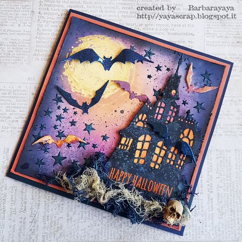 Simon Says: Midsummer Blues - Simon Monday Challenge Blog Halloween Cards Diy, Simon Says..., Corrugated Card, Halloween Paper Crafts, Cards Halloween, Carte Halloween, Tim Holtz Cards, Halloween Cards Handmade, Crafts Halloween