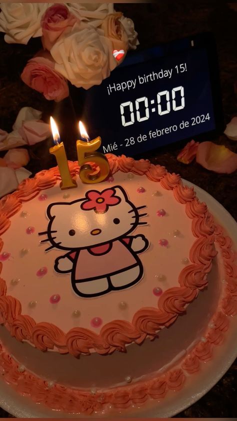 Hello Kitty Cake Simple, Hello Kitty Birthday Aesthetic, Hello Kitty Cake Ideas Simple, Hello 15 Birthday, Pastel Hello Kitty Aesthetic, Hello Kitty Bday Cake, 17th Bday Cake, Hello Kitty Cumpleaños, Hello Kitty Bday