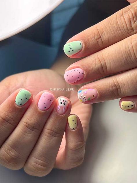 Short Easter Egg Nails Easter Egg Nails Acrylic, Cute Bunny Nail Art, Easter Egg Nails Designs Art, Easter Chick Nails, Easter Chick Nail Art, Trendy Easter, Pastel Nail Art, Easter Nail Designs, Bunny Nails