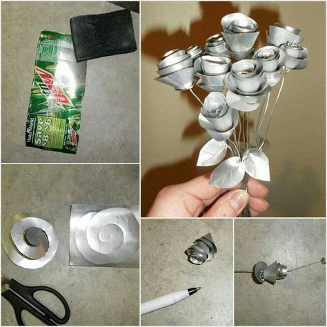 I have to make this.. to awesome.. Roses forever Soda Can Flowers, Lon Bia, Pop Can Crafts, Tin Can Flowers, Soda Can Art, Soda Can Crafts, Aluminum Foil Art, Crate Furniture Diy, Tin Can Art