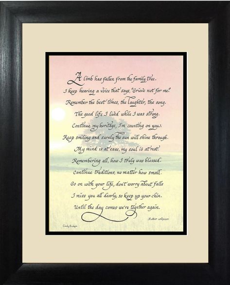 A limb has fallen from the family tree custom framed poem for funeral, memorial, sympathy and remembrance personalized gift and keepsake. Family Tree Poem, Tree Poem, Autumn Poems, Framed Poem, Tree Custom, Lower Limb, Losing A Loved One, Pastel Background, My Heritage