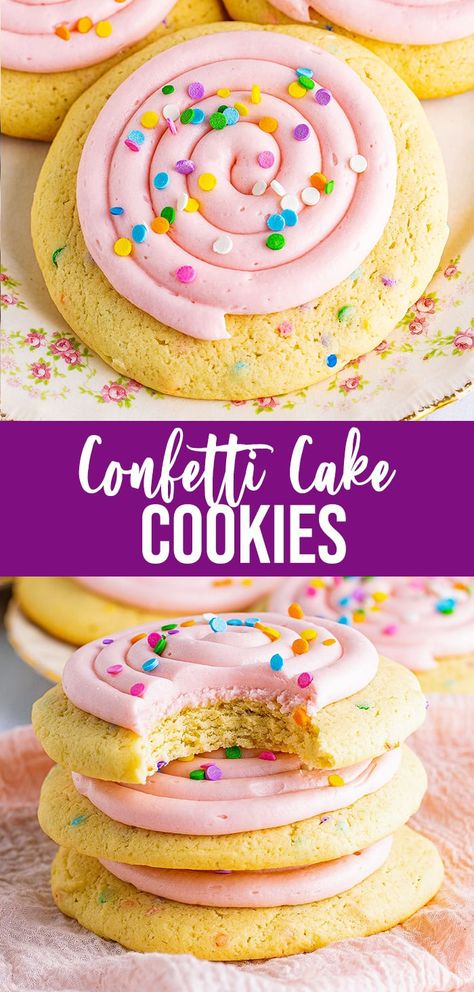 Crumble Confetti Cookie, Crumbl Confetti Cookie Copycat, Crumbl Confetti Cookies, Crumble Cookie Copycat Recipe Valentines, Crumbl Cream Cheese Frosting, Pink Confetti Cake, Crumbl Recipes, Pink Sugar Cookie Recipe, Cookies Crumbl Copycat