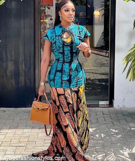 Latest Kampala Gown Styles for Ladies in 2022 and 2023 - Kaybee Fashion Styles Traditional Dress African, Chiffon Fabric Dress, Kampala Gown Styles For Ladies, Traditional Dresses African, Ankara Clothes, Nigerian Traditional Dresses, Adire Fabric, Latest Ankara Gown Styles, Senegal Fashion