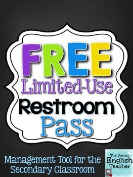 This restroom pass for secondary classrooms also serves as a classroom management tool.With the pass, students are permitted to use the restroom only six times within a specific period that you set. Students are accountable for the pass, so it teaches personal responsibility. Restroom Pass, Substitute Teacher Tips, English Education, Classroom Management Tool, Secondary Classroom, Future School, Secondary Teacher, Teacher Boards, English Language Arts High School