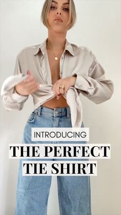 How To Tie Satin Shirt, How To Wear A Silk Blouse, How To Tie A Bottom Up Shirt, How To Wear A Mens Shirt Woman Style, Tied Up Shirt Outfit, How To Tie A Button Down Shirt, Tied Shirt Outfit, Tying A Shirt, 5k Photos