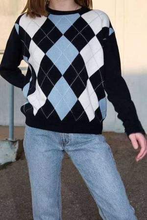 db6ebd0566994d14a1767f14eb6fba81desc53245649ri Brandy Melville Argyle Sweater, Argyle Sweater Outfit, Grandpa Sweater Outfit, Bernadette Sweater, Argyle Print, Preppy Sweater, Tiktok Fashion, Argyle Pattern, Pants Denim