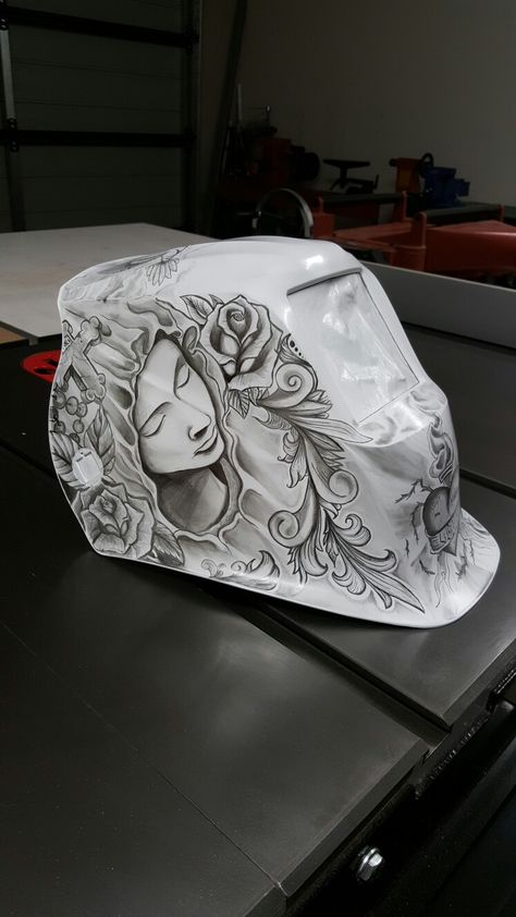 #Sketching #art #pencil #pencildrawing #weldart #weldporn #drawing #freehand #welding #helmet #blackandgrey #chicano #streetart #tattoosketch #sketch #weldinghelmet #weldinghelmets Cool Welding Helmets, Welding Mask Drawing, Painted Welding Helmet, Custom Painted Welding Helmet, Welding Helmet Art, Custom Welding Hoods, Custom Welding Helmets, Welder Tattoo, Welding Tattoo