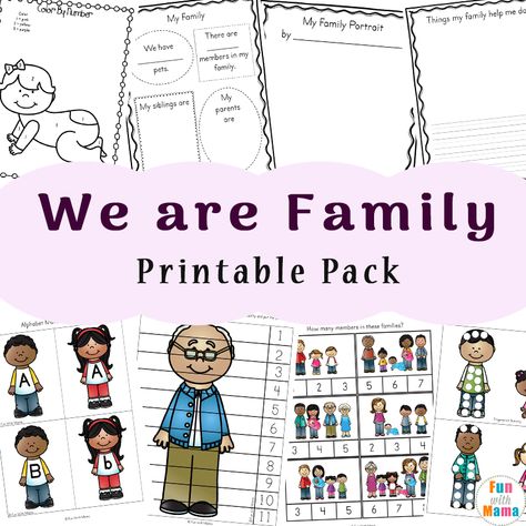 These family worksheets for kindergarten includes a fun all about me themed printable family tree worksheet too. This activity would go well with a family theme preschool all about me week. Family For Preschool Activities, Family Worksheets For Kids Kindergarten, Family Worksheets For Kids, My Family Activities, Family Activities For Kids, Family Tree Kindergarten, Balloon Avalanche, Skittles Rainbow, Preschool Family Theme