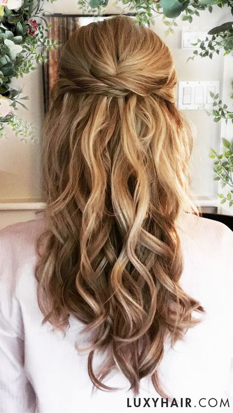 Bridal Hair: Twist Back Hairstyle Bridal Hair Twist, Half Up Semi Formal Hairstyles, Bridesmaid Partial Updo, Bridesmaid Hairstyles Half Up Half Down Twist, Bridesmaid Hair Medium Length All Down, Wedding Hair Twist, Twisted Bridal Hair, Hairstyles Confirmation, Cute Prom Hair Medium Length