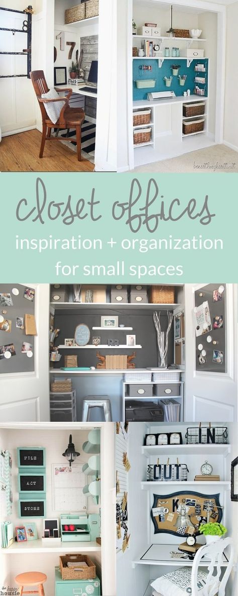 Inspiring Closet Offices - Make it Work Even in the Tiniest Space - The Crazy Craft Lady Hall Closet Turned Office, Small Closet Turned Into Office, Craft Room In Closet, Closet Desk Nook, Desk Inside Closet, Office Closet Room, Closet Craft Space, Office In Closet, Closet Office Ideas Small Walk In