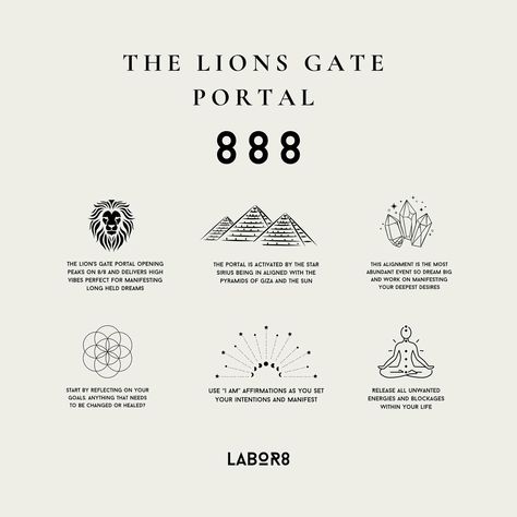 ✨ The Power of the Lion’s Gate Portal 888 ✨ On August 8th, the Lion’s Gate Portal opens, aligning Earth with the star Sirius and bringing a surge of cosmic energy. This powerful portal, peaking during Leo season, is marked by the significance of the number 8, repeated thrice as 888. The number 8 symbolizes infinity, abundance, and cosmic balance, and this year’s alignment is particularly potent. In 2024, the energy of 888 amplifies manifestations, personal growth, and spiritual awakenings... Star Sirius, Time For New Beginnings, Old Patterns, Lions Gate, Leo Season, Spiritual Symbols, True Purpose, Pyramids Of Giza, Cosmic Energy