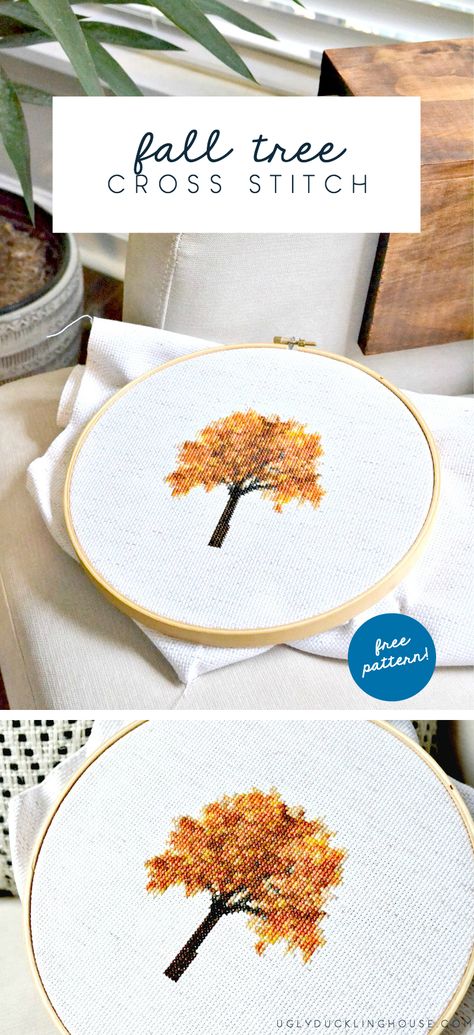 So fun! See how I create my own cross stitch patterns and get a free downloadable for this fall tree cross stitch pattern. Cross Stitch Patterns Fall, Free Fall Cross Stitch Patterns, Cute Cross Stitch Patterns Free, Cross Stitch Trees, Fall Cross Stitch Patterns Free, Fall Cross Stitch Patterns, Cross Stitch Freebies Free Downloads, Autumn Cross Stitch Patterns Free Charts, Fall Leaf Cross Stitch