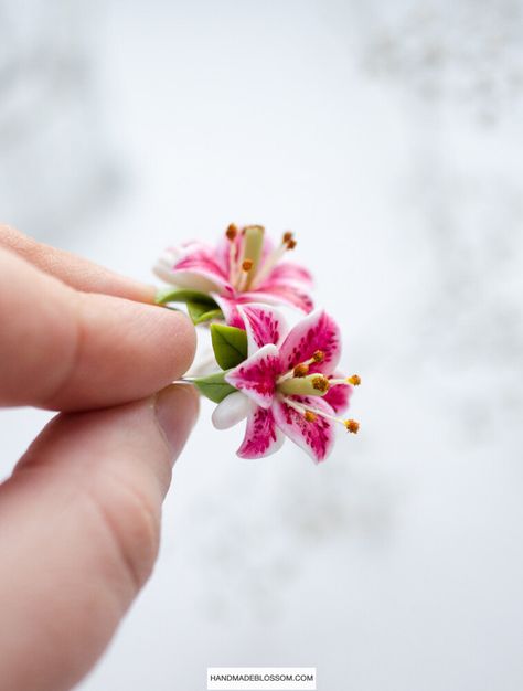 Stargazer lily earrings, Pink flower jewellery Pink Flower Jewellery, Pink Stargazer Lily, Cercei Din Lut Polimeric, Bordados Tambour, Asiatic Lily, Lily Earrings, Pink Lilies, Lilies Flowers, Polymer Flowers