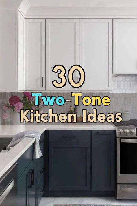 Here are 30 two-tone kitchen cabinet color combination ideas to inspire your next kitchen renovation: Kitchen Cabinet Different Colors, Kitchen Cabinet Dual Color Ideas, Kitchen Cabinets Two Different Colors, Kitchen Dual Tone Cabinets, Kitchen Cabinet Dark Bottom Light Top, Denim Kitchen Cabinets, Blond Kitchen Cabinets, Dark Bottom Cabinets White Upper, Multi Color Kitchen Cabinets Ideas