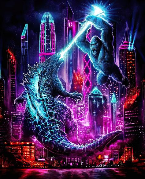 Godzilla Birthday Party, Godzilla Birthday, King Kong Art, King Kong Vs Godzilla, Kong Godzilla, Godzilla Comics, Neon Jungle, Godzilla Vs Kong, Godzilla 2014