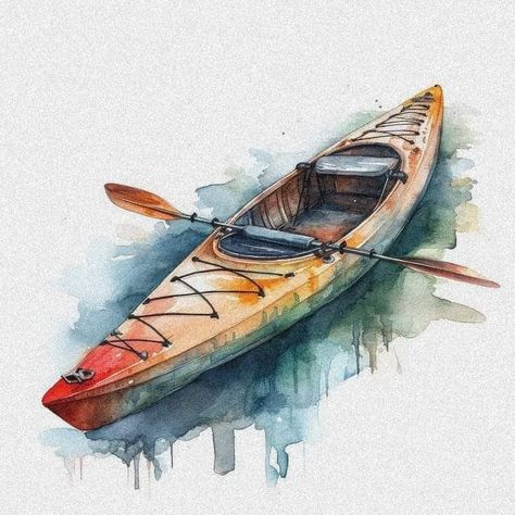 Kayak Watercolor, Kayak Drawing, Painting Cards, Beach Landscapes, Watercolor Beach, Chin Length, Chin Length Hair, Watercolor Ideas, Beach Watercolor