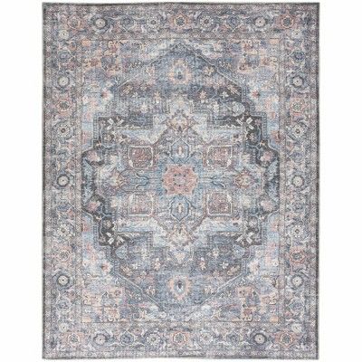 7'10"x9'10" Rectangle Loomed Chenille Area Rug Blue - Nicole Curtis : Target Nicole Curtis, Vintage Inspired Rugs, Nourison Rugs, Shaped Rug, Rectangle Rug, Orange Hues, Washable Area Rug, Medallion Pattern, Flat Woven Rug