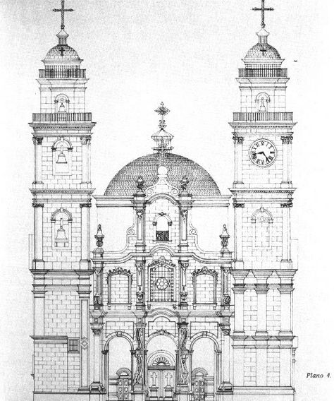 IGLESIA DE SAN IGNACIO Classical Facade, Altar Design, Tea Bag Art, Water Management, Architecture Sketch, Drawing Prints, Building Design, Architecture Drawing, Art Pictures