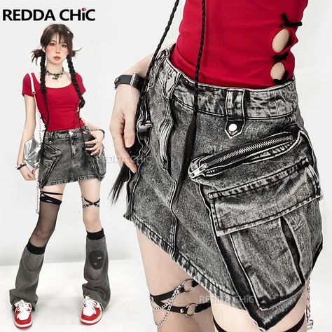 12.13US $ 50% OFF|ReddaChic Cowgirl Retro Gray Denim Suit Women Low Waist Big Pockets Cargo Skirt Raw Edge Leg Warmers Acubi Fashion Y2k Clothes| |   - AliExpress Skirt Leg Warmers, Ateez Concert, Acubi Fashion, Y2k Mini Skirt, Concert Fit, Denim Suit, Fashion Y2k, Big Pockets, Suit Women