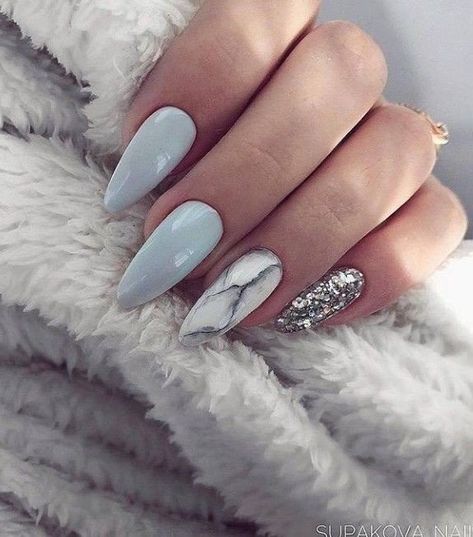 Acrylic Nails Natural, 2019 Nails, Grey Nail Designs, Silver Glitter Nails, Nails Silver, New Nail Designs, Matte Nails Design, Fall Acrylic Nails, Gray Nails