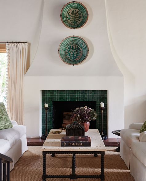 I obsessed over whether I should use tonal white or green antique Moroccan tiles when I renovated this fireplace. I have found I never… | Instagram Moroccan Fireplace, Men Interior Design, Tile Fireplace, Living Room Built Ins, Green Antique, Timeless Interior, Timeless Interiors, Living Room Design Inspiration, Classic Living Room