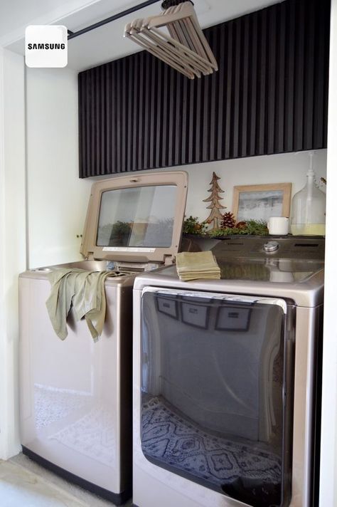 Top Loader Laundry Room, Mud Room Laundry Room Combo, Small Laundry Space, Laundry Nook, Laundry Room Ideas Small Space, Samsung Washer, Laundry Space, Dining Interior, Dream Laundry Room