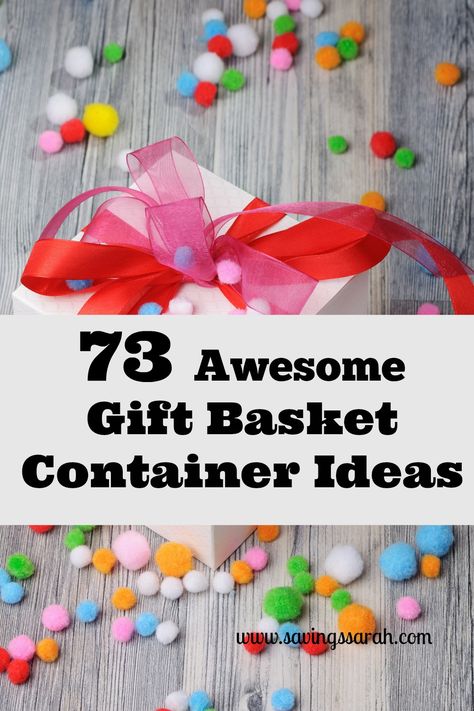 Gift baskets are perfect for wowing gift recipients without busting budgets. This FREE guide to 73 Awesome Gift Basket Containers gets you started right! Gift Basket Container Ideas, Gift Container Ideas, Tricky Tray, Creative Birthday Ideas, Baskets Diy, Homemade Gift Baskets, Candy Cane Crafts, Boyfriend Gift Basket, Best Gift Baskets