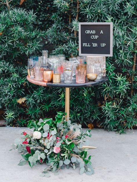 Take A Cup Sign Wedding, Grab A Drink And Take A Seat Sign, Drink Presentation, Reception Drink, Floral Design Wedding, Large Centerpiece, Garden Wedding Inspiration, Wedding Dresses Bridesmaids, Boutique Wedding