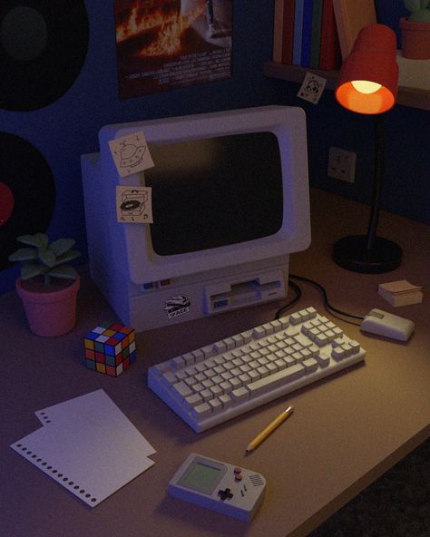 #blender #aesthetic #retro #retrostyle #desk #3d #3dart #wallpaper #90s #90sstyle #computer 1990s Computer Aesthetic, Retro Pc Aesthetic, Computer Geek Aesthetic, Old Computer Aesthetic Wallpaper, Old Pc Aesthetic, Retro Pc Wallpaper, Computer Room Aesthetic, 90s Nerd Aesthetic, Old Computer Wallpaper