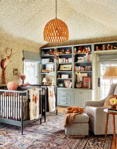 Emily Ward, Giovanni Ribisi, Vintage Eclectic Home, Eclectic Nursery, Baby Room Colors, Baby Room Neutral, Baby Wallpaper, Kids Room Wallpaper, Toddler Bedrooms