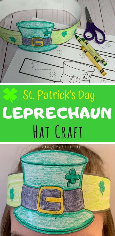 St Patrick's Day Kindergarten Art, St Patrick’s Day Hats For Kids, Easy Leprechaun Craft Preschool, Leprechaun Hat Printable, St Patricks Day Headbands, Simple St Patricks Day Crafts For Kids, Paper Plate Leprechaun Craft, St Patricks Day Hat Printable, Leprechaun Hat Template Free Printable