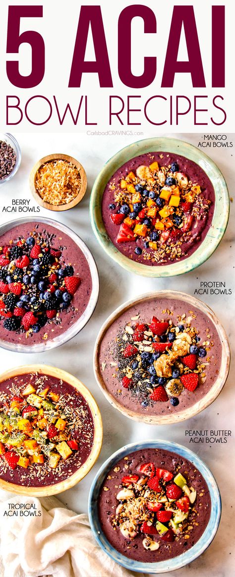 How To Add Protein To Smoothies, Acai Granola Bowl, Chia Acai Bowl, Fruit Granola Bowl, Frozen Fruit Bowl Recipe, Acai Bowl With Chia Seeds, Berry Acai Bowl Recipe, Acai Bowl Topping Ideas, Acai Recipes Bowls