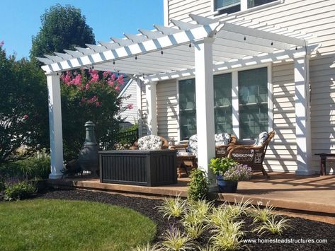 White Pergola, Vinyl Pergola, Building A Pergola, Pergola Attached To House, Wood Pergola, Pergola Plans, Diy Pergola, Pergola Patio, Pergola Designs