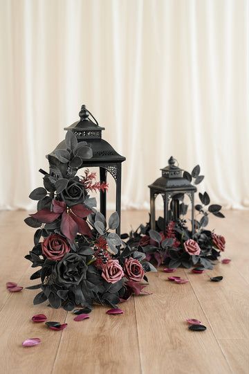 Black Quinceanera Centerpieces, Witchy Centerpieces Wedding, Goth Wedding Centerpieces, Witch Wedding Ideas, Gothic Fall Wedding, Rocker Wedding, Moody Halloween, Victorian Witch, Dark Romantic Wedding