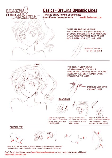 Learn Manga: Dynamic Lines by *Naschi on deviantART Learn Manga, Poses Manga, How To Draw Anime, Dynamic Lines, Manga Tutorial, Drawing Hair, Anime Tutorial, Manga Drawing Tutorials, 얼굴 그리기