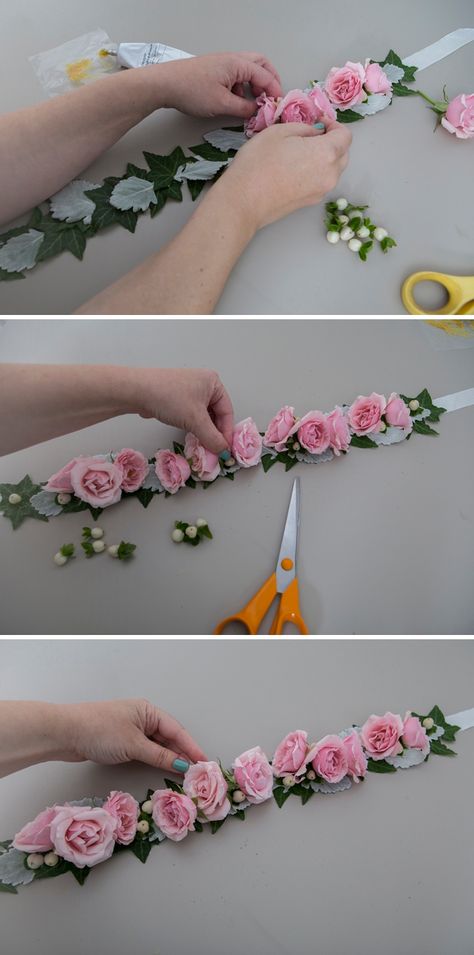 Diy Flower Crown With Ribbon, Diy Faux Flower Crown, How To Make A Flower Headband, How To Make Flower Head Crowns, How To Make Flower Crown Step By Step, Diy Flower Tiara, Diy Flower Crown For Kids, How To Make Flower Crown, Floral Headpiece Diy