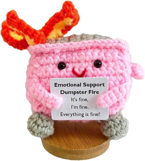 PRICES MAY VARY. Adorable Crochet Dumpster Fire --- Feeling like life is a dumpster fire? Don’t worry, our Crochet Dumpster Fire is here to save the day! This quirky and delightful crochet creation features a burning trash can, perfect for those who appreciate a lighthearted take on life's chaotic moments. Emotional Support Dumpster Fire --- This handcrafted emotional support dumpster fire toy offers a lighthearted way to cope with life's challenges. Whether you need a little pick-me-up or want Funny Crochet Gifts, Fire Funny, Funny Crochet, Knitting Doll, Crochet Humor, Sew Quilt, Gift Crochet, Dumpster Fire, Adorable Crochet