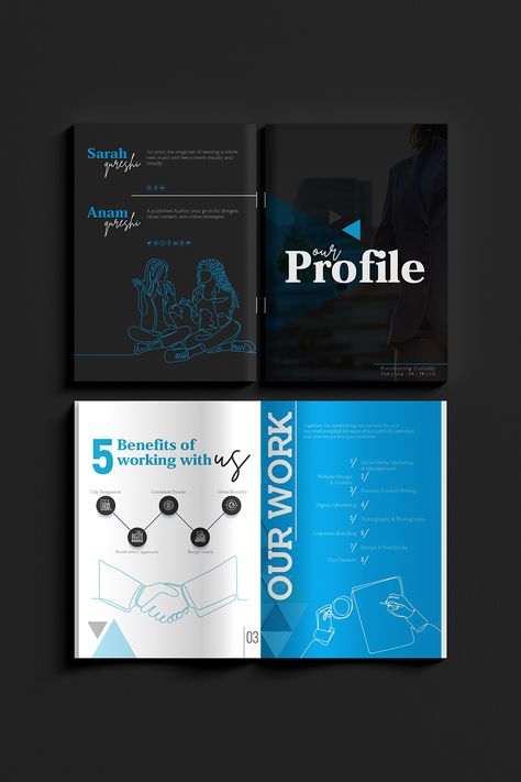 Company profile design It Company Profile, Corporate Profile Design, Portfolio Pdf, Corporate Profile, Documents Design, Team Members, Digital Agency, Advertising Agency, Printing Companies