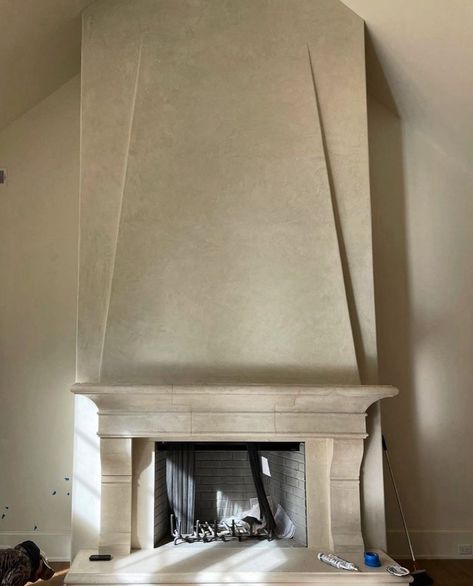 Plaster And Stone Fireplace, Plaster Fireplaces, Venetian Plaster Fireplace, Mediterranean Fireplace, Tuscan Fireplace, Italian Fireplace, Plaster Fireplace, Double Sided Stove, Limestone Mantel