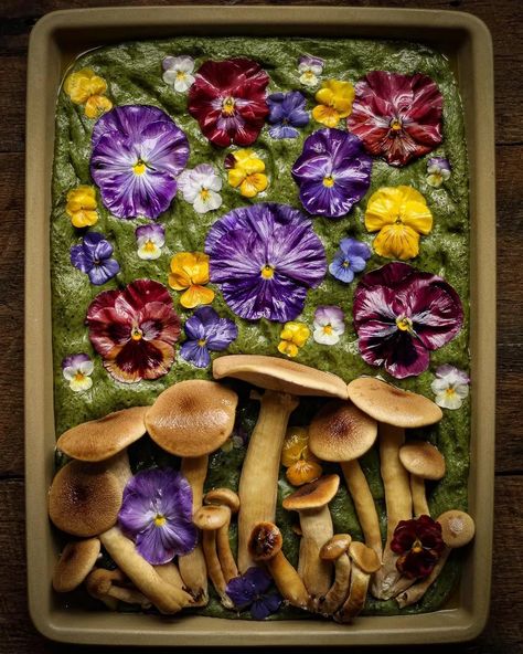 Nettle, Pioppino Mushroom, and Pansy Focaccia by mustloveherbs | Quick & Easy Recipe | The Feedfeed Nettle Recipes, Love Herbs, Edible Flowers Recipes, Fairy Food, Best Edibles, Focaccia Recipe, Foraged Food, Bread Art, Focaccia Bread