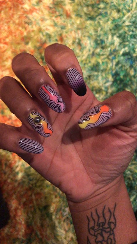 tame impala inspired nails Rock Nails, Kevin Parker, Small Dragon Tattoos, Band Nails, Nails Inspired, Inspired Nails, Tame Impala, Fire Nails, Album Art