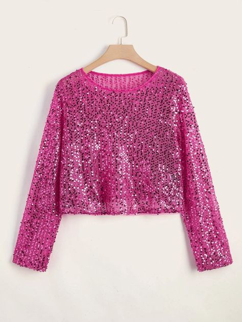 SHEIN Belle Plus Sequin Top | SHEIN USA Pink Sequin Top, Sequence Top, Swift Outfits, Taylor Swift Street Style, Pink Disco, Cotton Candy Colors, Sparkly Top, Taylor Swift Outfits, Disco Outfit