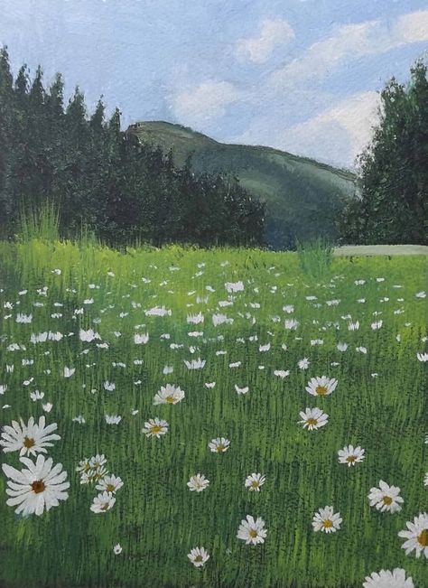 Original Art Oil Paintingmeasuring30.5W x 45.7H x 0.5D cmbyZarmeen Lodhi (PakistanStylesRealismFine ArtSubjectNatureKeywordsCanvasPaintingOil PaintingVisual ArtsLandscapeSky BlueGreenDaisyFieldsTreesNatureFine ArtThis Oil Painting is one of a kind and once sold will no longer be available to purchaseBuy art at Saatchi Art. Field Of Daisies Painting, Realistic Nature Paintings, Simple Garden Painting, Daisy Field Painting, Green Nature Painting, Nature Painting Ideas, Green Canvas Painting, Outside Painting, Green Landscape Painting