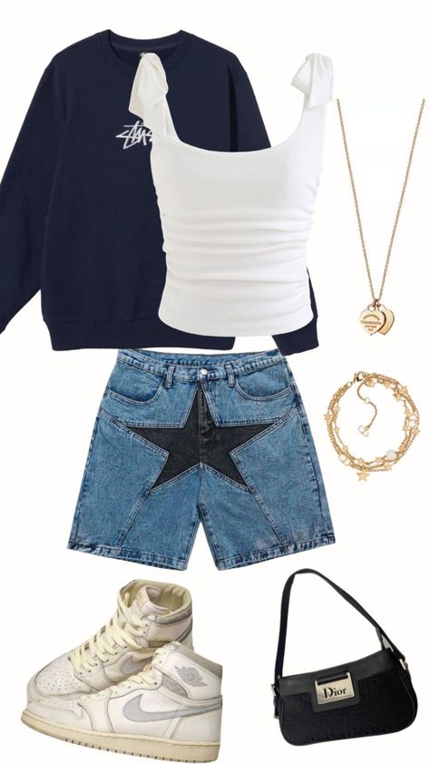 #outfitinspo #outfit #jorts #dior #stussy Jorts Outfit, Baddie Outfit Ideas, Y2k Outfits Summer, Cute Outfits Casual, Polished Casual, Baddie Outfit, 90s Fashion Outfits, Y2k Outfits, Fits Inspo