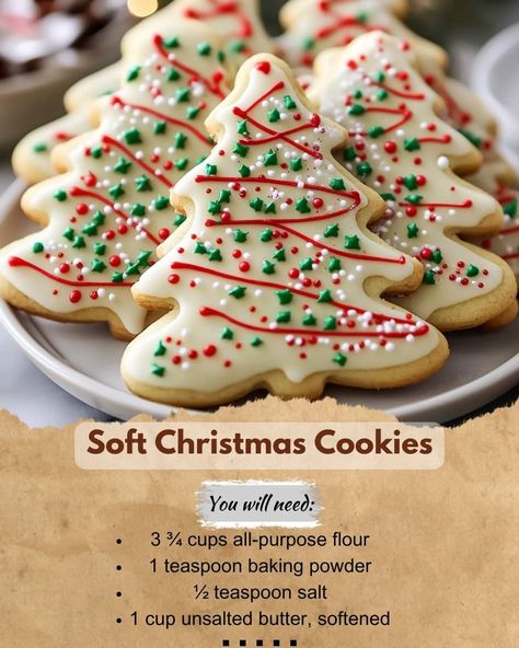 Soft Christmas Cookies, Christmas Cookies Recipe, Soft Christmas, Cookie Recipes Homemade, Cookie Spread, Soft Sugar Cookies, Christmas Treat, Treat Ideas, Xmas Cookies