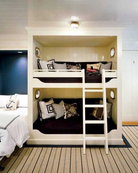 30 Cool and Playful Bunk Beds Ideas | Daily source for inspiration and fresh ideas on Architecture, Art and Design Space Saving Bunk Bed, Alcove Bed, Luxe Bed, Modern Bunk Beds, Bunk Beds Built In, Blue Accent Walls, Built In Bunks, Bunk Rooms, Cool Bunk Beds