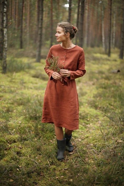 d961e9f236177d65d21100592edb0769desc34701733ri Farmer Fashion, Next Dresses, Estilo Hippie, Pullover Outfit, Dress Sweater, Linen Clothing, Luxury Dress, Long Sleeve Midi Dress, Linen Dresses